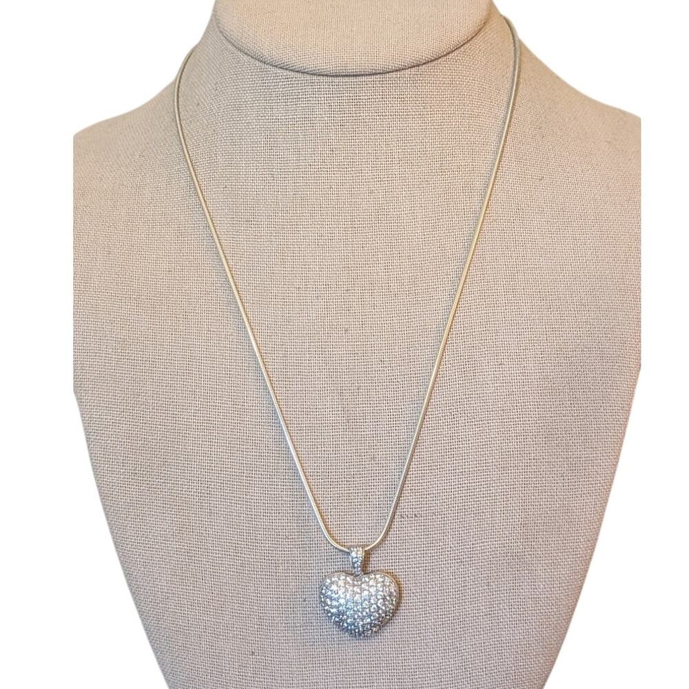 Pave CZ Sterling Heart Pendant on 925 Italy Sterling Silver 20" Snake Chain